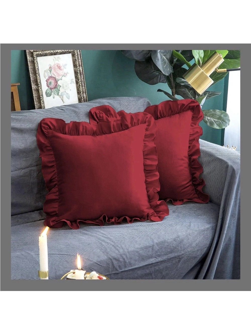 New Set of 2- 26”x26” Red Ruffled Square Decorative Pillow Covers #1064